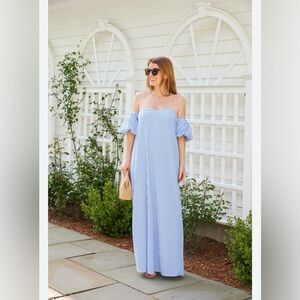 Pomander Place Strapless Coastal Nautical Blue Striped Dress Size Medium